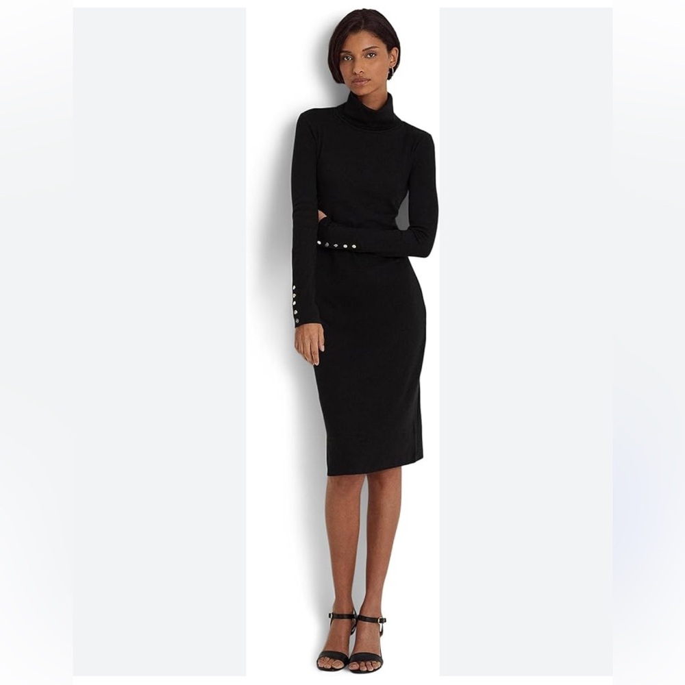 Lauren Ralph Lauren Women's Cotton-Blend Turtleneck Dress in Polo Black Size 6